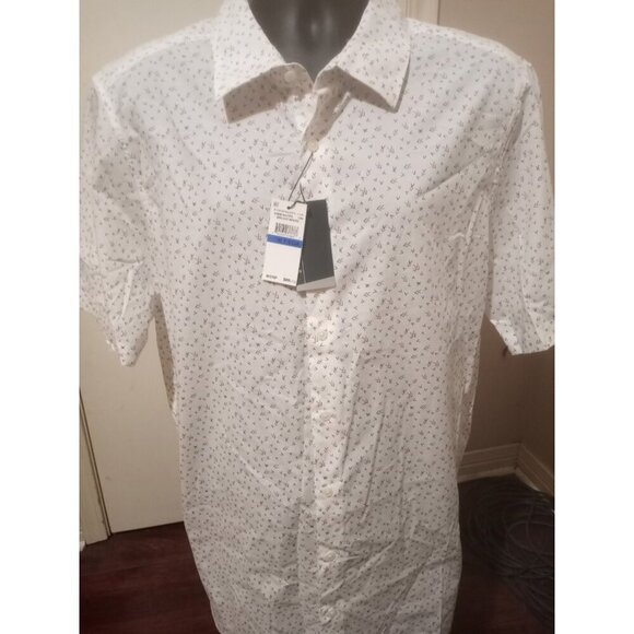 New Perry Ellis Shirt Mens XLT Geometric Stretch White Button Up Short Sleeve - Picture 1 of 14